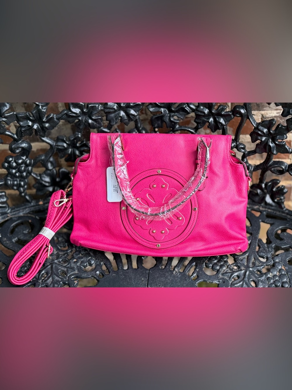 🦋 Women's Hot Pink Tote Bag with Decorative Medallion